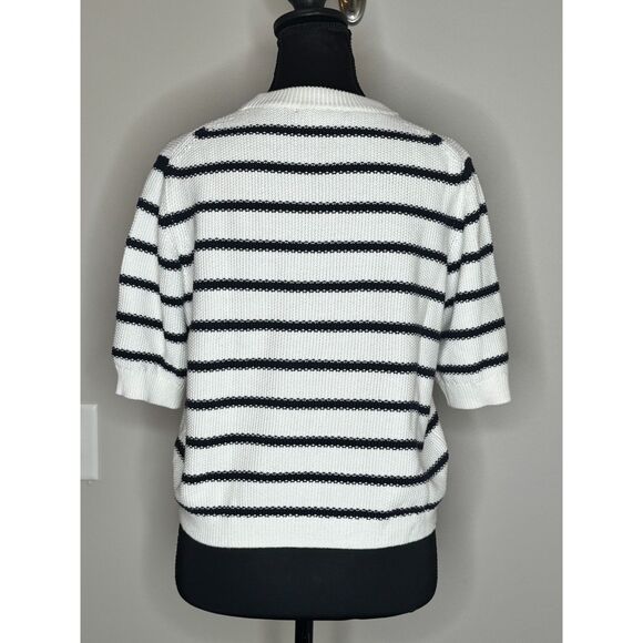 French Connection Nautical Striped Cotton Knit Short Sleeve Sweater Top - Picture 3 of 5